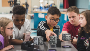 students working on a project together